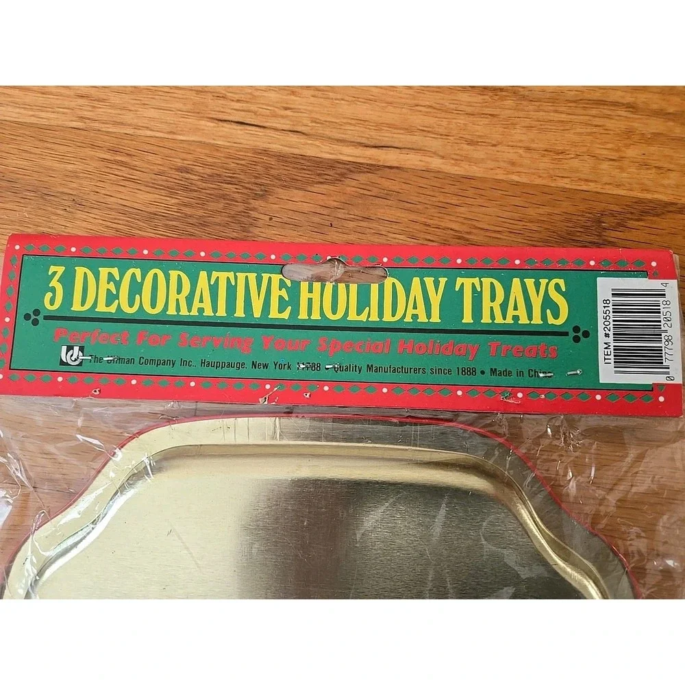 Vintage Ullman 3 Decorative‎ Metal Holiday Christmas Trays Decorative Poinsettia
